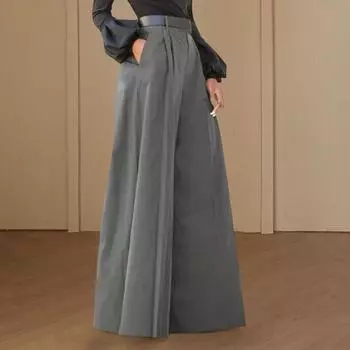 Женские однотонные широкие брюки с высокой талией и карманами, расклешенные брюки, элегантные повседневные длинные брюки для путешествий, рабочая одежда XL хаки