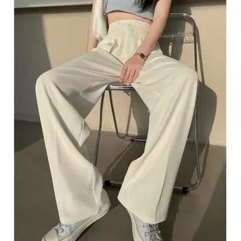 Женские однотонные широкие офисные брюки для женщин, белые прямые брюки с высокой талией и карманами, классические женские брюки с двумя пуговицами 4XL белый