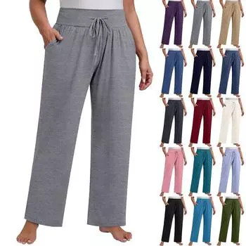 Женские однотонные широкие штаны для йоги больших размеров, свободные повседневные спортивные штаны с карманами и завязками XXXXXL бежевый