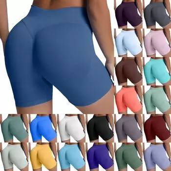 Женские однотонные шорты для йоги, бесшовные, для фитнеса, подъема бедер, бега, йоги, спортивные шорты с тремя точками L армия зеленый