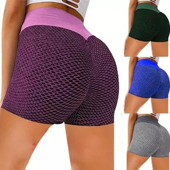 Женские однотонные сотовые жаккардовые брюки с поднятием бедра и пузырьками для фитнеса, эластичные брюки для йоги больших размеров