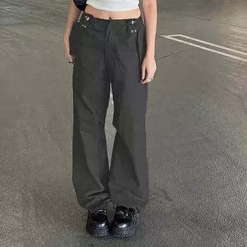 Женские однотонные спортивные брюки-карго в стиле хип-хоп, повседневные широкие брюки на молнии с карманами M серый