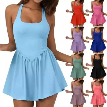 Женские однотонные спортивные комбинезоны со встроенными шортами, повседневный комбинезон без рукавов, спортивный комбинезон для тренировок L чёрный