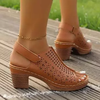Женские однотонные стильные сандалии, туфли на платформе с ремешком на щиколотке, туфли на платформе с мягкой подошвой, дышащие прогулочные туфли на массивном каблуке 36 коричневый