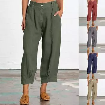 Женские однотонные свободные брюки с карманами и карманами для свободного времени XL