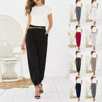 Женские однотонные свободные брюки с низкой талией и широкими штанинами, длинные брюки, повседневные брюки XXL чёрный
