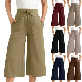 Женские однотонные свободные и удобные брюки с эластичной резинкой на талии L чёрный