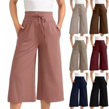 Женские однотонные свободные и удобные брюки с эластичной резинкой на талии L чёрный