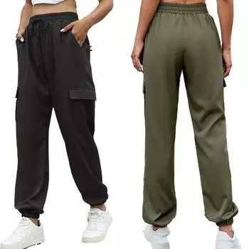 Женские однотонные свободные повседневные брюки-карго с карманами с клапанами L армия зеленый