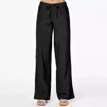 Женские однотонные свободные повседневные длинные брюки с карманами и широкими льняными брюками L чёрный