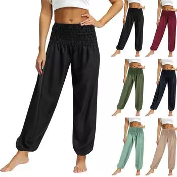 Женские однотонные свободные повседневные дышащие танцевальные брюки с большой эластичной резинкой на талии для йоги M