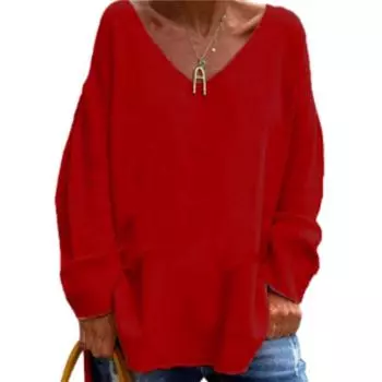 Женские однотонные свободные повседневные удобные футболки с V-образным вырезом и длинными рукавами S белый