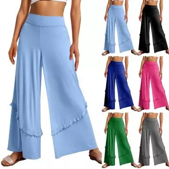 Женские однотонные свободные талии с рюшами, струящиеся широкие повседневные брюки, широкие брюки L армия зеленый