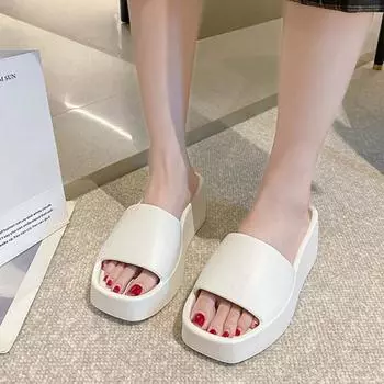 Женские однотонные тапочки на ультра толстой подошве, мягкие и удобные уличные женские тапочки на высоком каблуке из ЭВА 40-41 белый