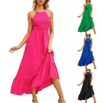 Женские однотонные темпераментные модные сексуальные пляжные платья L чёрный