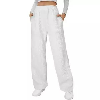 Женские однотонные тисненые эластичные талии свободные повседневные длинные широкие брюки L белый