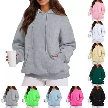Женские однотонные толстовки с длинным рукавом и круглым вырезом Повседневные удобные свободные легкие женские толстовки XXL