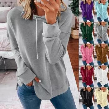 Женские однотонные толстовки с длинными рукавами, толстовки, повседневный свитер для девочек-подростков, пуловер XXL чёрный