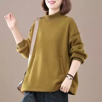 Женские однотонные толстовки с капюшоном, свитера, топы с пуговицами, водолазка, осень-зима, хлопковая толстая свободная одежда One size жёлтый