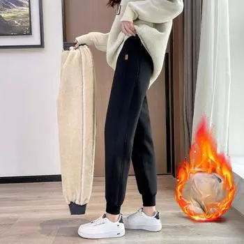 Женские однотонные толстые флисовые брюки, зимние плюшевые теплые брюки, женские повседневные спортивные брюки со шнурком, свободные брюки-харен с карманами S темно-серого