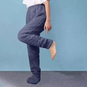 Женские однотонные толстые колготки на всю ногу, свободные плюшевые термоштаны L синий