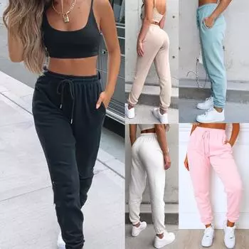 Женские однотонные толстые сексуальные универсальные эластичные повседневные брюки в спортивном стиле M чёрный