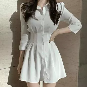 Женские однотонные тонкие элегантные сексуальные платья трапециевидной формы с пышными рукавами, простые повседневные, летние, повседневные L белый