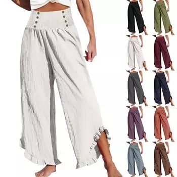 Женские однотонные тонкие повседневные брюки с эластичной резинкой на талии, свободные брюки, длина XXL чёрный