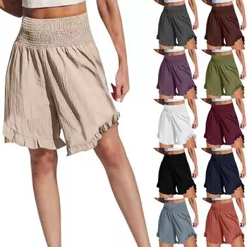 Женские однотонные тонкие повседневные брюки с эластичной резинкой на талии, свободные брюки, шорты XXXL кофейный