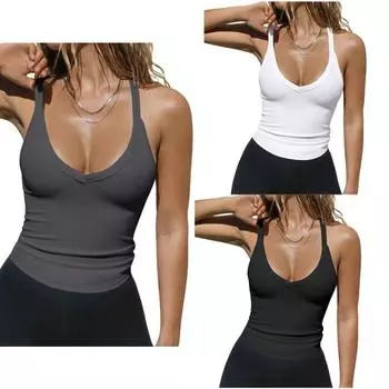 Женские однотонные тонкие топы без рукавов с глубоким v-образным вырезом S