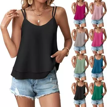 Женские однотонные топы без рукавов с круглым вырезом на бретелях S розовый