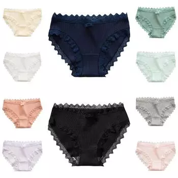 Женские однотонные трусики, дышащие хлопковые нити со средней посадкой, удобные трусы с кружевной отделкой и бантом L светло-фиолетовый