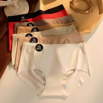 Женские однотонные трусики из ледяного шелка, ультратонкие дышащие трусы большого размера M чёрный