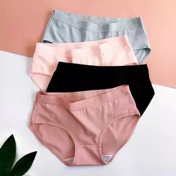 Женские однотонные трусики с запахом на бедрах, треугольные хлопковые трусики со средней посадкой M