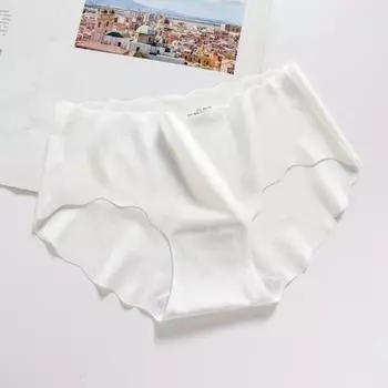 Женские однотонные трусы средней посадки с волнистой отделкой, бесшовные гладкие тонкие женские трусики, мягкое нижнее белье с подтяжкой бедер L серый