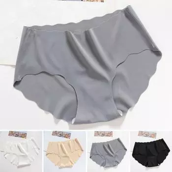 Женские однотонные трусы средней посадки с волнистой отделкой, бесшовные гладкие тонкие женские трусики, мягкое нижнее белье с подтяжкой бедер XL серый