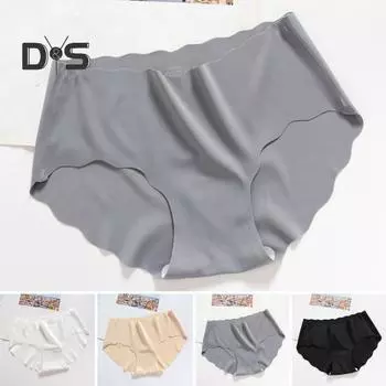 Женские однотонные трусы средней посадки с волнистой отделкой, бесшовные, гладкие, тонкие, женские трусики, мягкие, утягивающие бедра, нижнее белье M белый