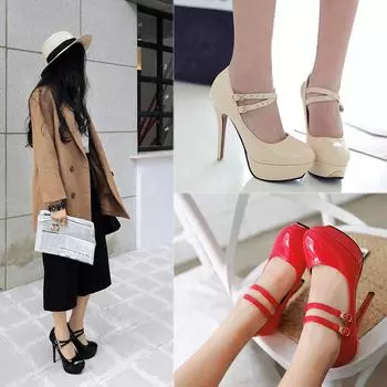 Женские однотонные туфли большого размера 32–43, туфли на высоком каблуке из лакированной кожи с круглым носком и на платформе 4 бежевый