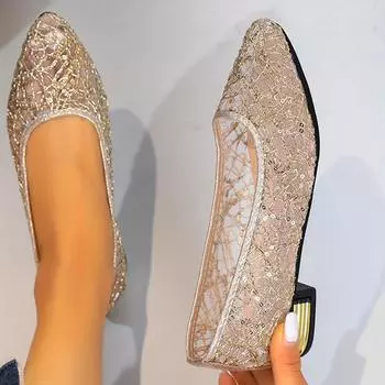 Женские однотонные туфли-лодочки с блестками, туфли без шнуровки с открытым носком, декорированные пайетками, на блочном каблуке, дышащая обувь с острым носком 36 серебряный