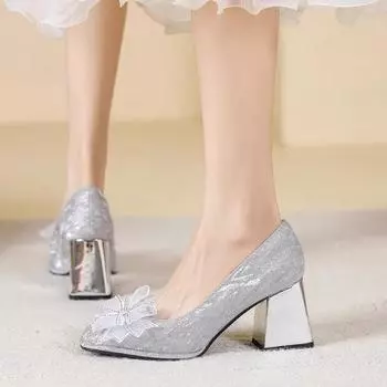 Женские однотонные туфли на высоком каблуке во французском стиле, универсальные модные удобные повседневные женские туфли в стиле ретро в стиле ретро 35 шампанского