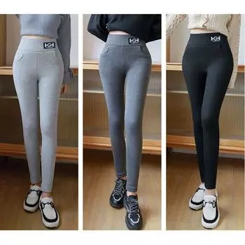 Женские однотонные утолщенные брюки из овечьей шерсти, зимние повседневные брюки-карандаш с подкладкой, узкие, обтягивающие, теплые, мягкие, удобные брюки с высокой талией M светло-серый