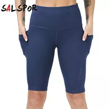 Женские однотонные узкие леггинсы, брюки длиной пять, летние спортивные шорты для фитнеса с высокой талией S чёрный