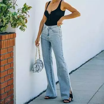 Женские однотонные винтажные широкие джинсовые брюки с высокой талией, простые свободные модные брюки в стиле Харадзюку, шикарные повседневные джинсы для женщин S темно-синий