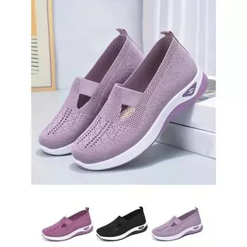 Женские однотонные вязаные кроссовки, повседневные прогулочные туфли на платформе с мягкой подошвой, дышащая повседневная обувь с низким верхом 36 лавандовый