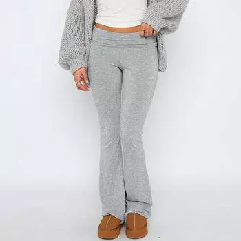 Женские однотонные женские брюки, облегающие уличные брюки с высокой талией, повседневные брюки-клеш, женская одежда, длинные капри, брюки S светло-серый