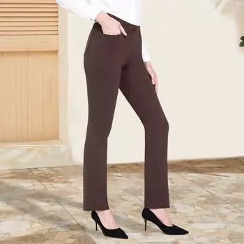Женские офисные брюки, эластичные, с высокой талией, однотонные брюки с карманами, легкие расклешенные офисные повседневные брюки L коричневый