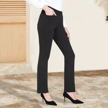 Женские офисные брюки Yousheng, эластичные, с высокой талией, однотонные брюки с карманами, легкие расклешенные офисные повседневные брюки M темно-синий