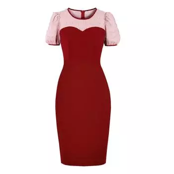 Женские офисные платья Сетчатое платье с цветочным принтом и короткими рукавами контрастного цвета. Облегающее платье-карандаш с запахом розового и красного цвета. Праздничная вечеринка, рабочая повседневная одежда.