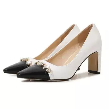 Женские офисные рабочие туфли на высоком каблуке черного и белого цвета со стразами, темперамент, каблук 7,5 см Wz 35 чёрный