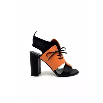 Женские оранжевые кожаные босоножки на каблуке Lalin Комфортные повседневные качественные стильные легкие сандалии